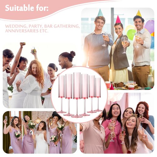 SHIQIKEJIPTY 50 PCS Pink Champagne Flutes Plastic 5.4 OZ Clear Acrylic Champagne Flutes Sparkling Wine Glasses Wedding Table Decorations Reusable For Valentines Toasting Engagement Party Supplies