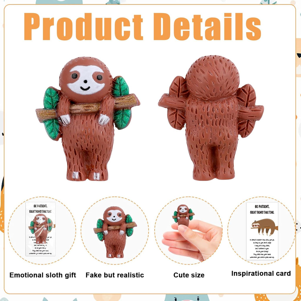 Skiennix Sloth Gifts - 30 Set Mini Resin Animals with Positive Cards for Employee Appreciation | Cute Table Decor