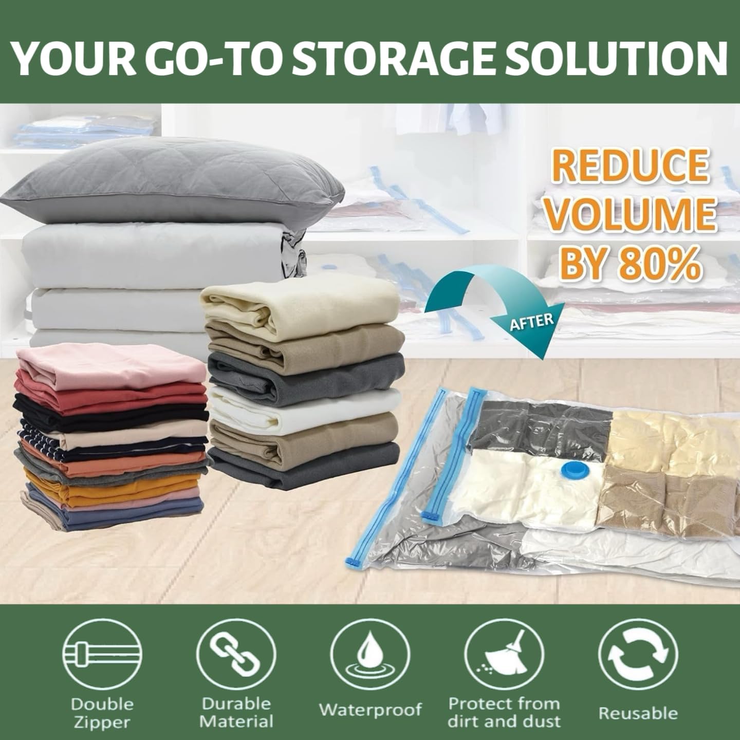 Skiennix Vacuum Bags for Travel - 25 Pack Compression Packing Bags with Rechargeable Air Pump | Space Saver for Luggage and Clothing