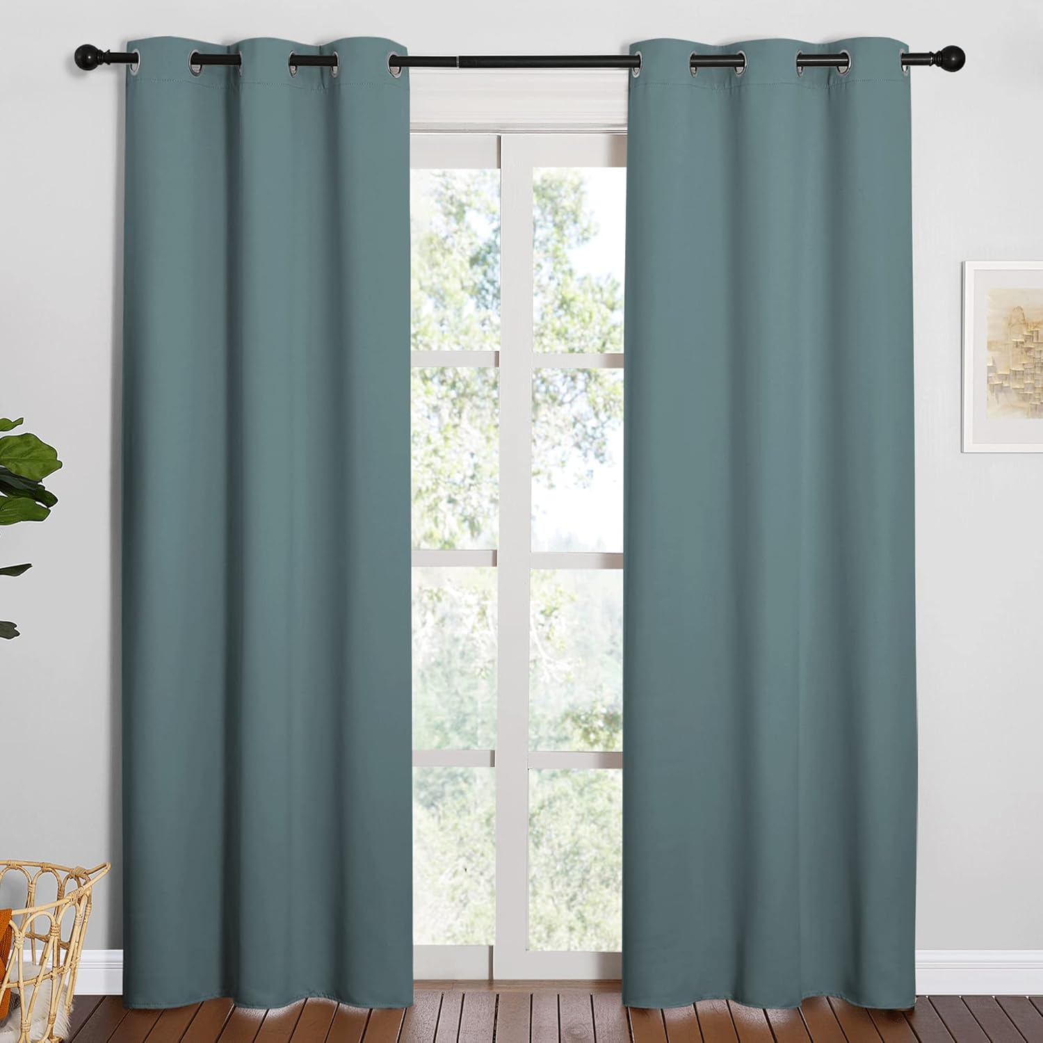 NICETOWN Modern Blackout Curtains - Noise Reducing, Thermal Insulated Drape Panels | Greyish Blue, 2 Panels, W42 x L84-Inch