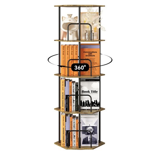 SUNMORY 4 Tier Rotating Bookshelf Tower, Revolving 360 ° Spinning Bookcase, Hexagonal Corner Book Shelf Storage Carousel, Vertical Rotate Turning Organizer Book Shelves for Living Room Office Bedroom