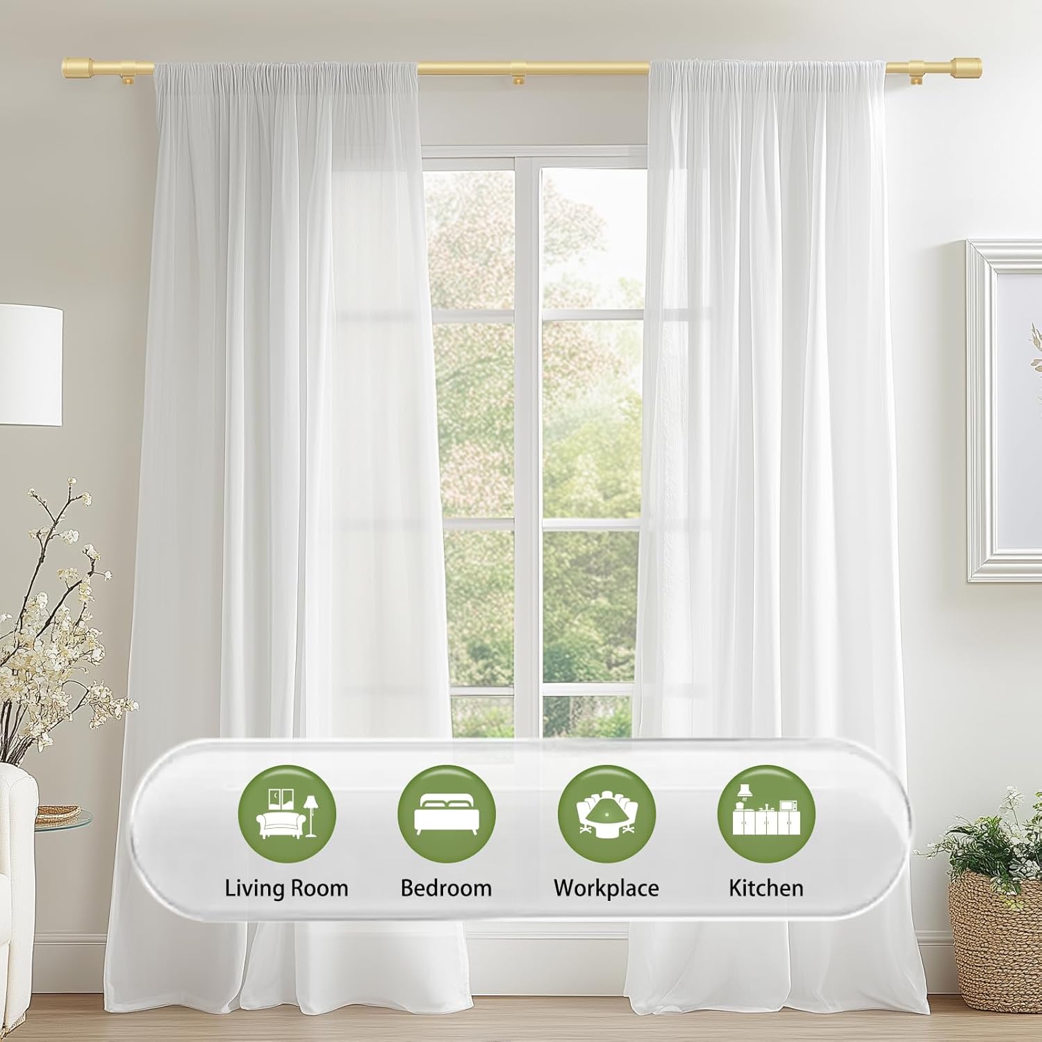 Skiennix Adjustable Curtain Rods - 30-120 Inch, Gold Finish for 30-114 Inch Windows | Includes Brackets