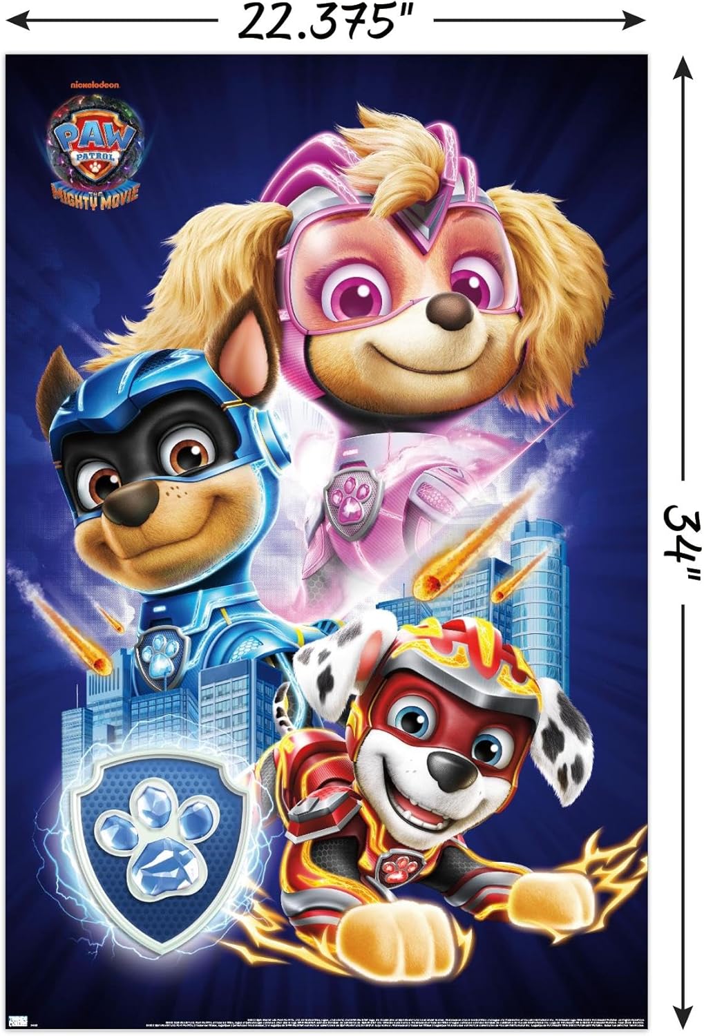 Nickelodeon Paw Patrol Wall Poster - Mighty Movie Design, Unframed, 34" L x 22.4" W