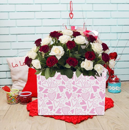 NTAOHAMPER Rectangular Pink Basket Empty, Fabric Storage Basket with Handles, Books Box,Lovely Storage Bin,Room Decor,Gift Basket for Girls(Pink Heart)