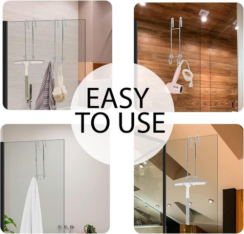 Ofiray-home Shower Door Towel Hooks(2-Pack) - 9"~13" Length Adjustable Hook for Frameless Over The Door Glass, Squeegee Holder, Towel Hanger for Bath Suits Rozer Robes Loofahs Shavers, Stainless Steel