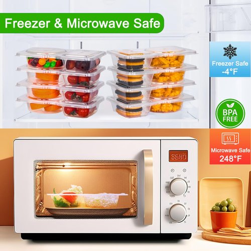 PHOYEN 8 Sets Reusable Snack Containers with Lids, Double Compartment Snack Pack Containers with Spoons, BPA Free | Microwave & Dishwasher Safe | Leakproof Condiment Containers for On-the-Go Meals