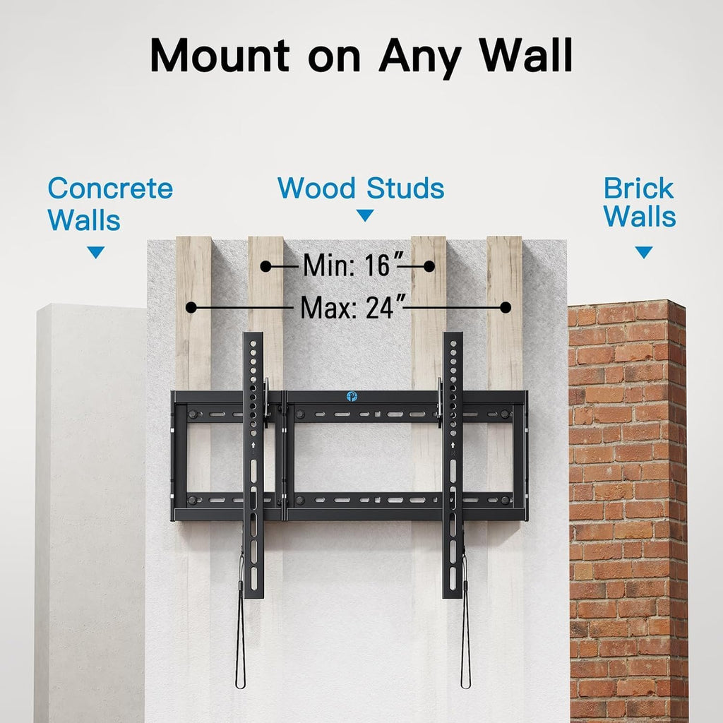 Pipishell Tilt TV Wall Mount Bracket - Low Profile for 37-90 Inch TVs | Fits 16"-24" Wood Studs, Max VESA 600x400mm, Holds Up to 132lbs