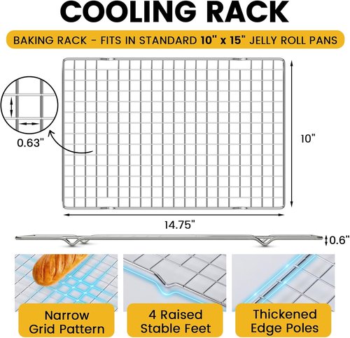 CUNSENR Cooling Rack - Heavy Duty Stainless Steel Wire Rack for Baking | 10" x 14.75" - Dishwasher Safe, 2 Pack