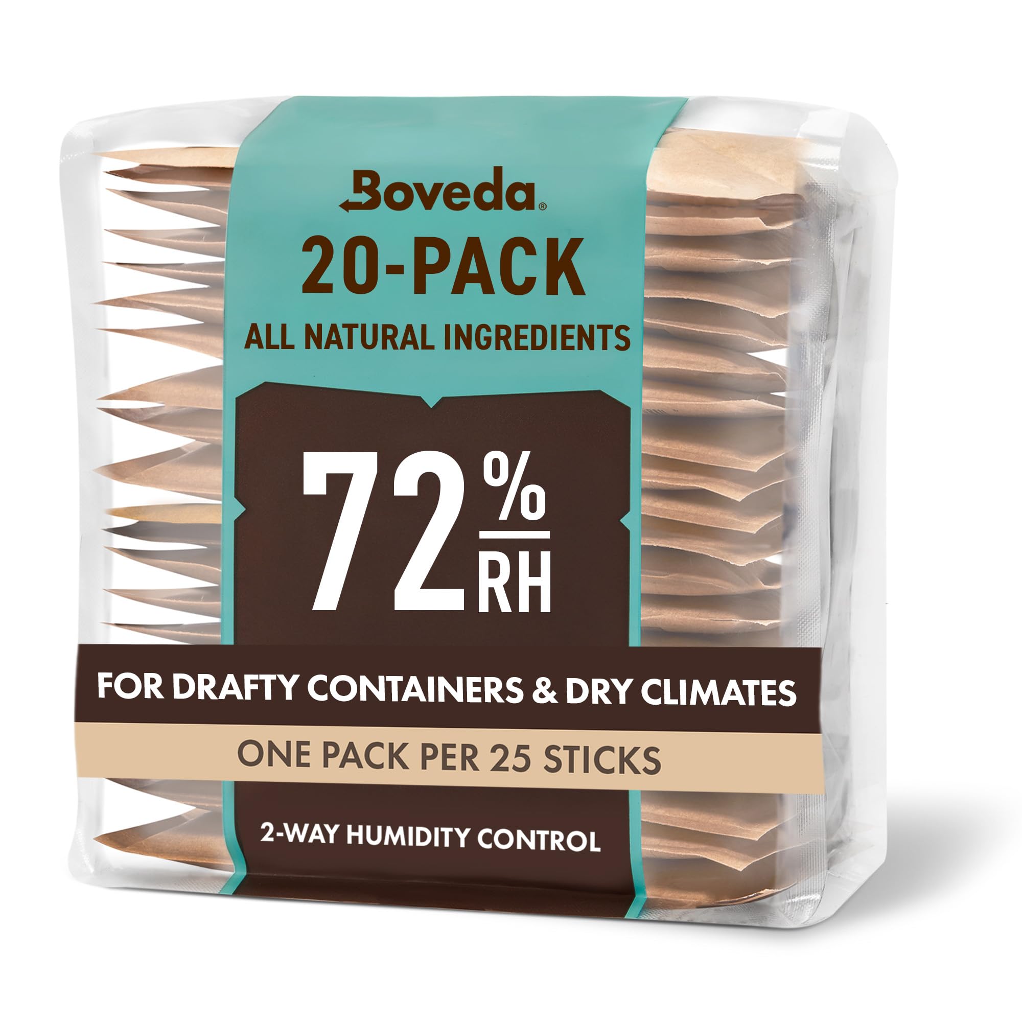 Boveda 72% Two-Way Humidity Control Packs For Wood Humidifier Boxes – Size 60 – 20 Pack – Moisture Absorbers – Humidifier Packs – Hydration Packets in Resealable Bag