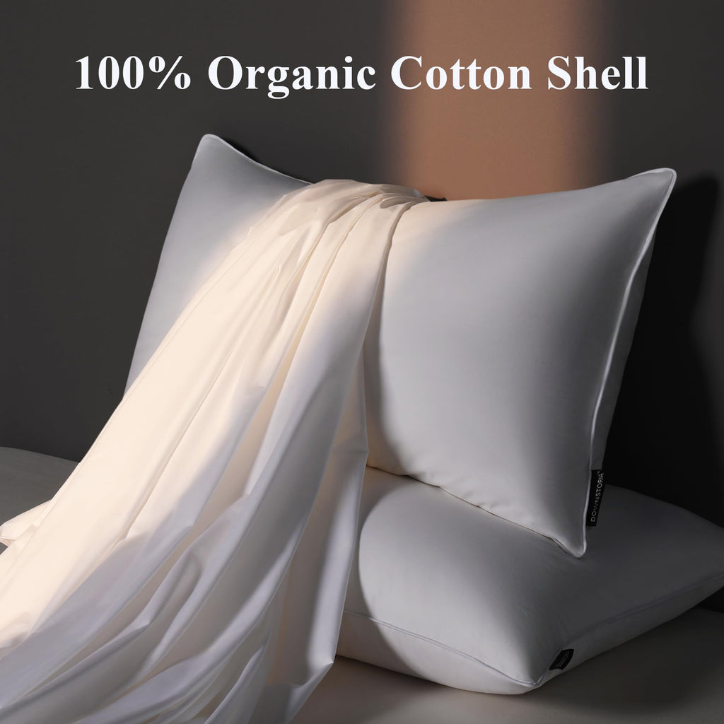 DOWNSTORIA Goose Feather Down Pillow King Size Set of 2, Hotel Collection Bed Pillows for Sleeping, 2 Pack, Down Surrounded Soft Medium Firm Pillows for Side Back Sleepers 20 x 36 in.
