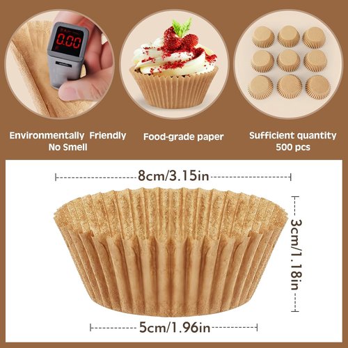 Bake Choice Cupcake Liners - 500pcs Food Grade Non-Stick Greaseproof Muffin Wrappers | Brown
