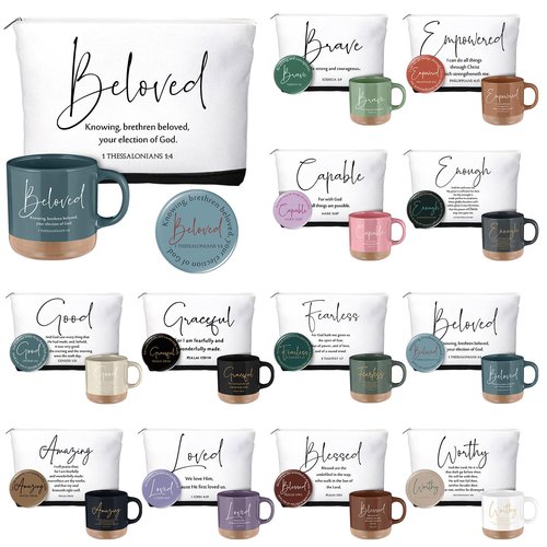 36 Pcs Inspirational Christian Gift Bulk for Women 13 oz Ceramics Bible Verse Coffee Mugs Religious Makeup Bags Compact Mirrors Party Favors for Female Friend Mom Wife Employee Appreciation(Colorful)