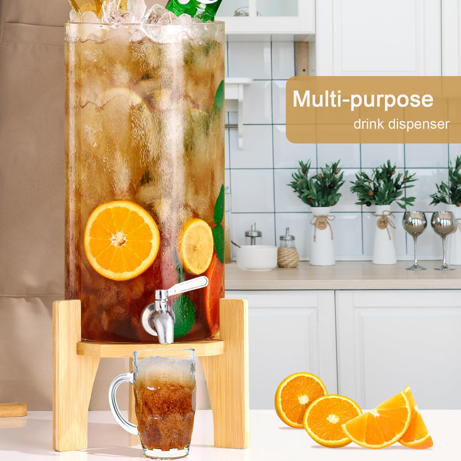 Drink Dispenser,3 Gallon Drink Dispensers for Parties,Glass Beverage Dispenser with Spigot - Jumbo Glass Drink Dispenser,Bars,Restaurants,Party,Suitable for cold/hot water