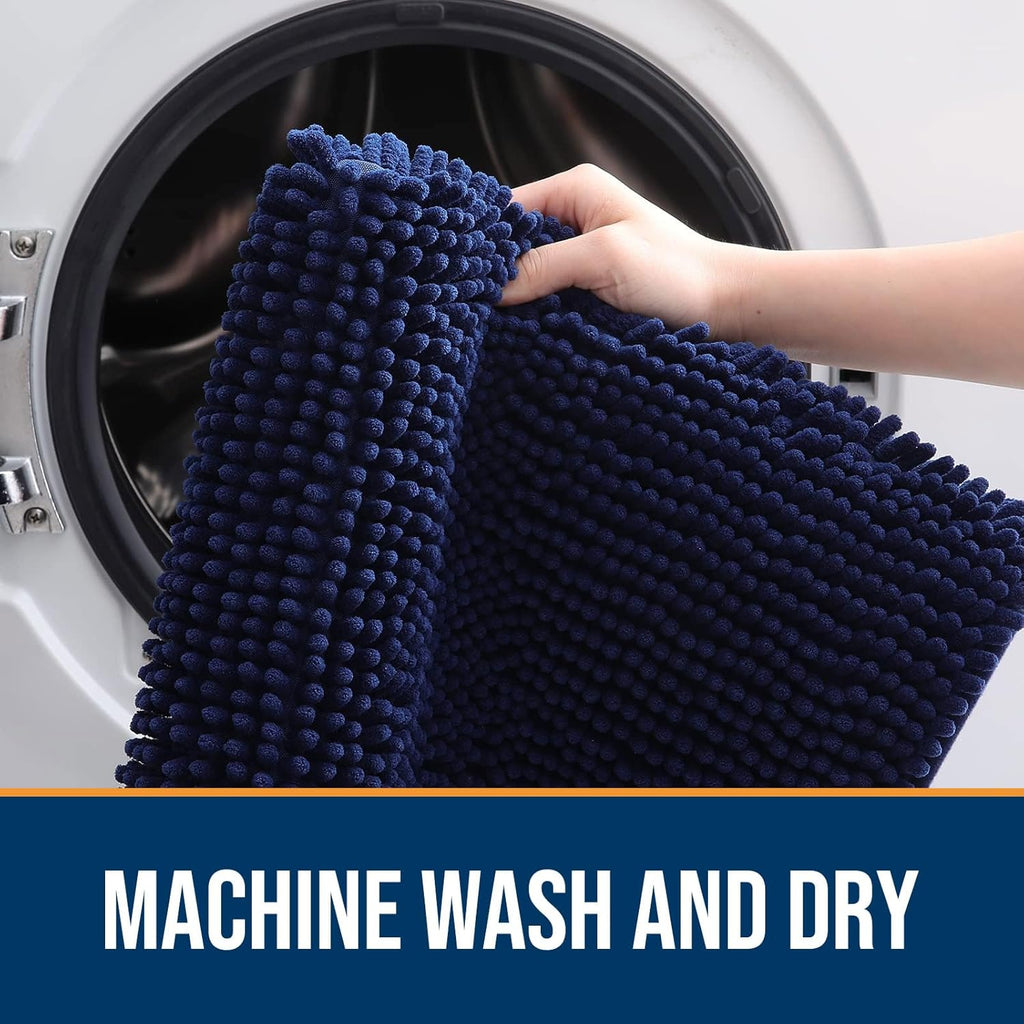 OLANLY Dog Door Mat - Absorbent Non-Slip Washable Doormat for Muddy Paws | Quick Dry Chenille, Navy Blue 70x46