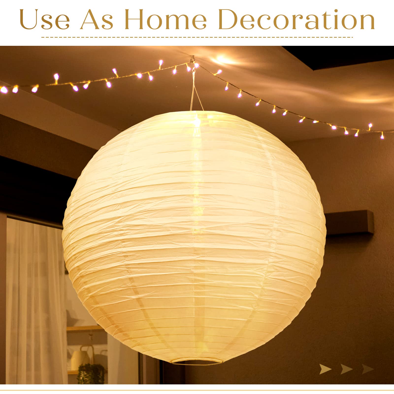 Woanger 4 Pack 30 Inch Large Paper Lantern Shade Jumbo White Japanese Chinese Round Hanging Japanese Paper Lantern Lamp for Home New Year's Eve Valentines Wedding Party Ceiling Decoration