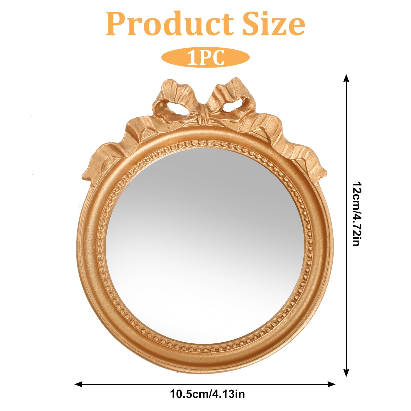 Small Wall Mirror 4.2'' Gold Vintage Makeup Desk Mirror Traditional Roundness Table Mirror Antique Mirror with Resin Frame Decorative Hanging Mirror for Bedroom Bathroom Tabletop Wall