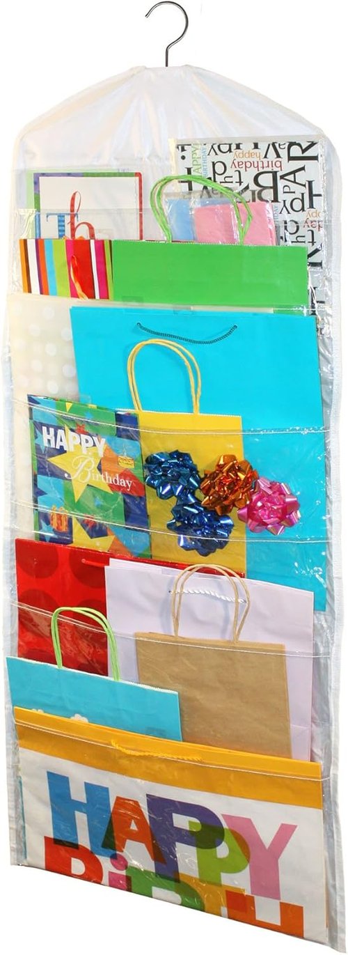 Jokari Gift Bag Organizer - Hanging Storage for Gift Bags, Bows & Ribbons - Clear Pockets for Easy Access