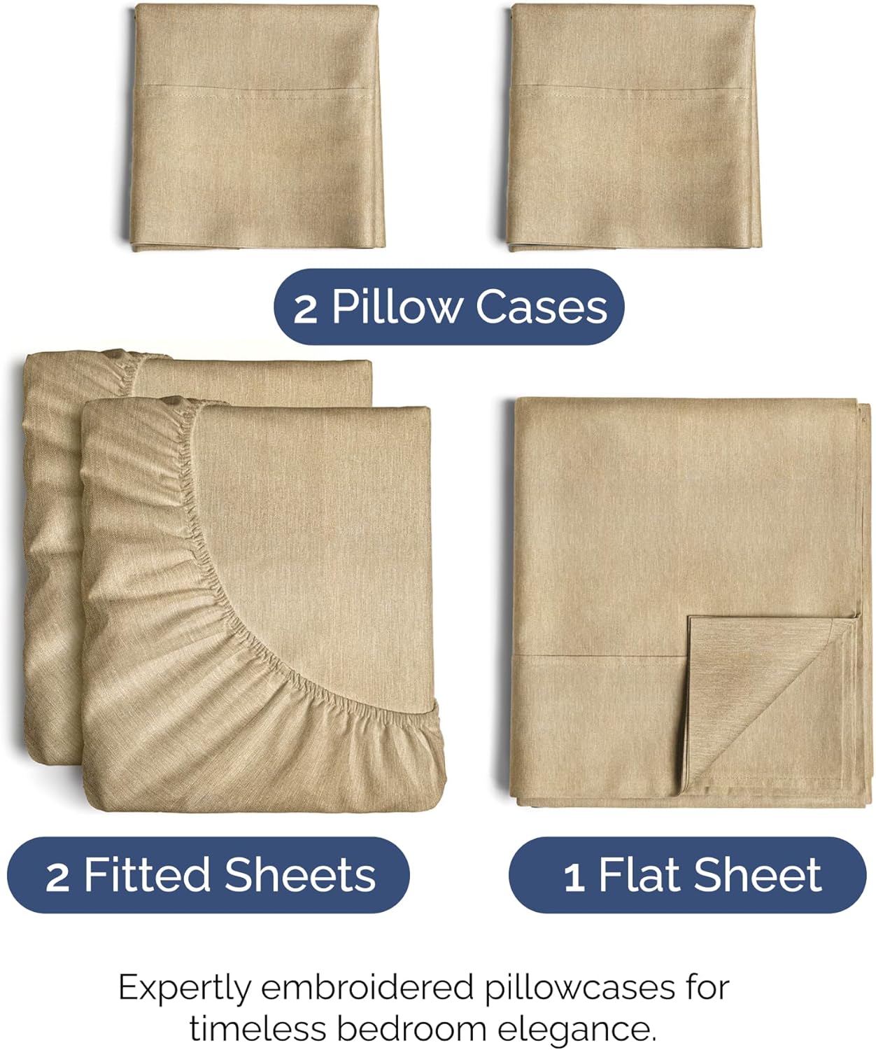 Split King Size 5-Piece Sheet Set | Comfy Cooling Bed Sheets - Luxury Hotel Quality - Tan