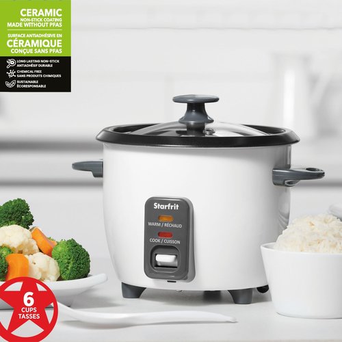 Starfrit Electric Rice Cooker - 6 Cups - Steamer Basket, Measuring Cup & Service Spoon - 300W - Makes Perfect Rice!