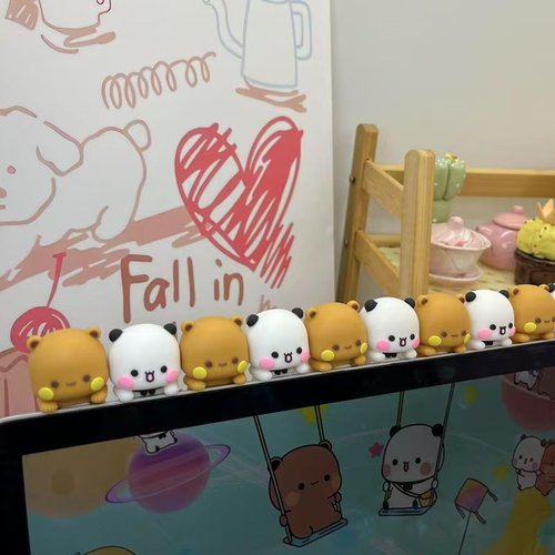 YOKUSHI 2 PCS Bubu and Dudu Bears Computer Decorations, Cute Cartoon Statue Bear Figurine for Notebook Cell Phone Office Desk Car Dashboard Decor