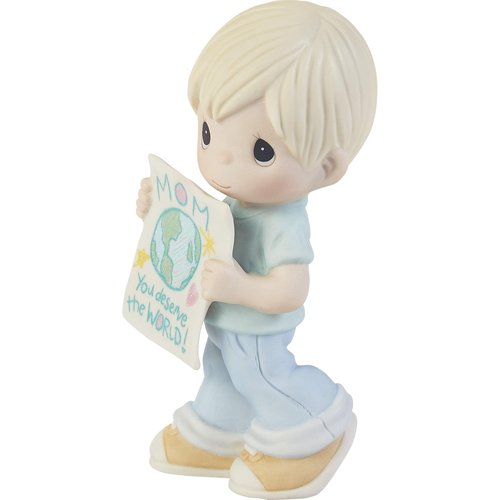 Precious Moments "Mom, You Deserve The World Hand-Painted Porcelain Figurine - 203006, Unique Mother's Day, Birthday, and Holiday Decor Keepsake
