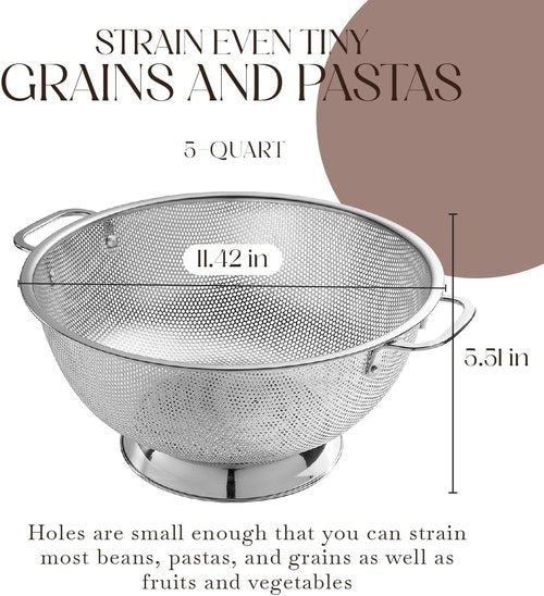 Bellemain Colander - 5 Qt Stainless Steel Strainer with Handle for Pasta, Vegetables & Fruit