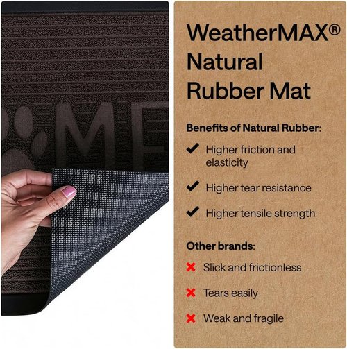 GORILLA GRIP Waterproof All-Season WeatherMAX Doormat | 35x23 Natural Rubber, Stain & Fade Resistant, Easy Clean Espresso