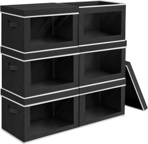 Homsorout Large Storage Bins - Collapsible Fabric Cubes with Lids & Windows, 15.7 Inch, Black | 6 Pack