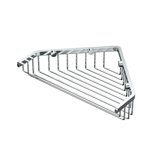 Gatco 1497 9.25" Length Shower or Tub Corner Basket, Chrome | Wall Mounted Stainless Steel Corner Shower Caddy | Bathroom Corner Shelf Organizer in Chrome