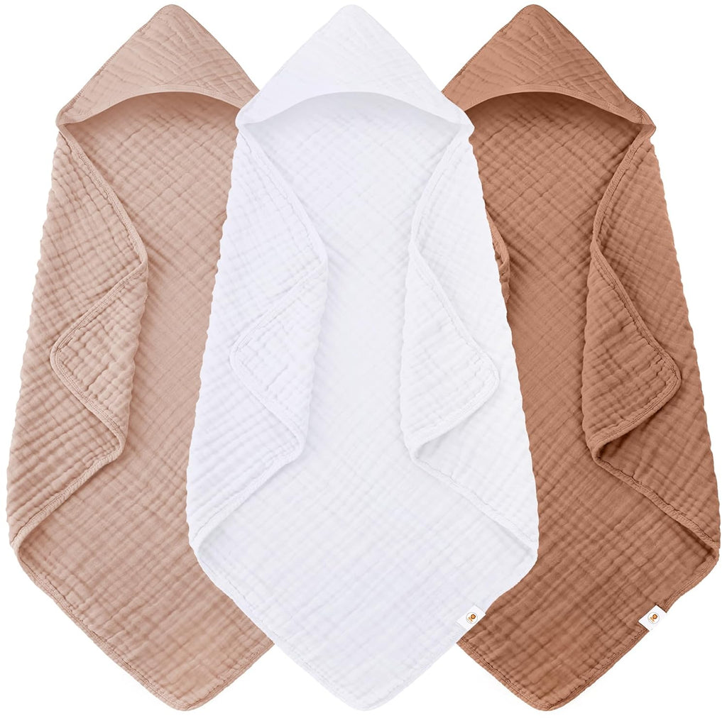 Sunny ZzzZZ Muslin Baby Bath Towels - 3 Pack of Soft 100% Cotton in Low-Saturation Pastels | 32x32 Inch