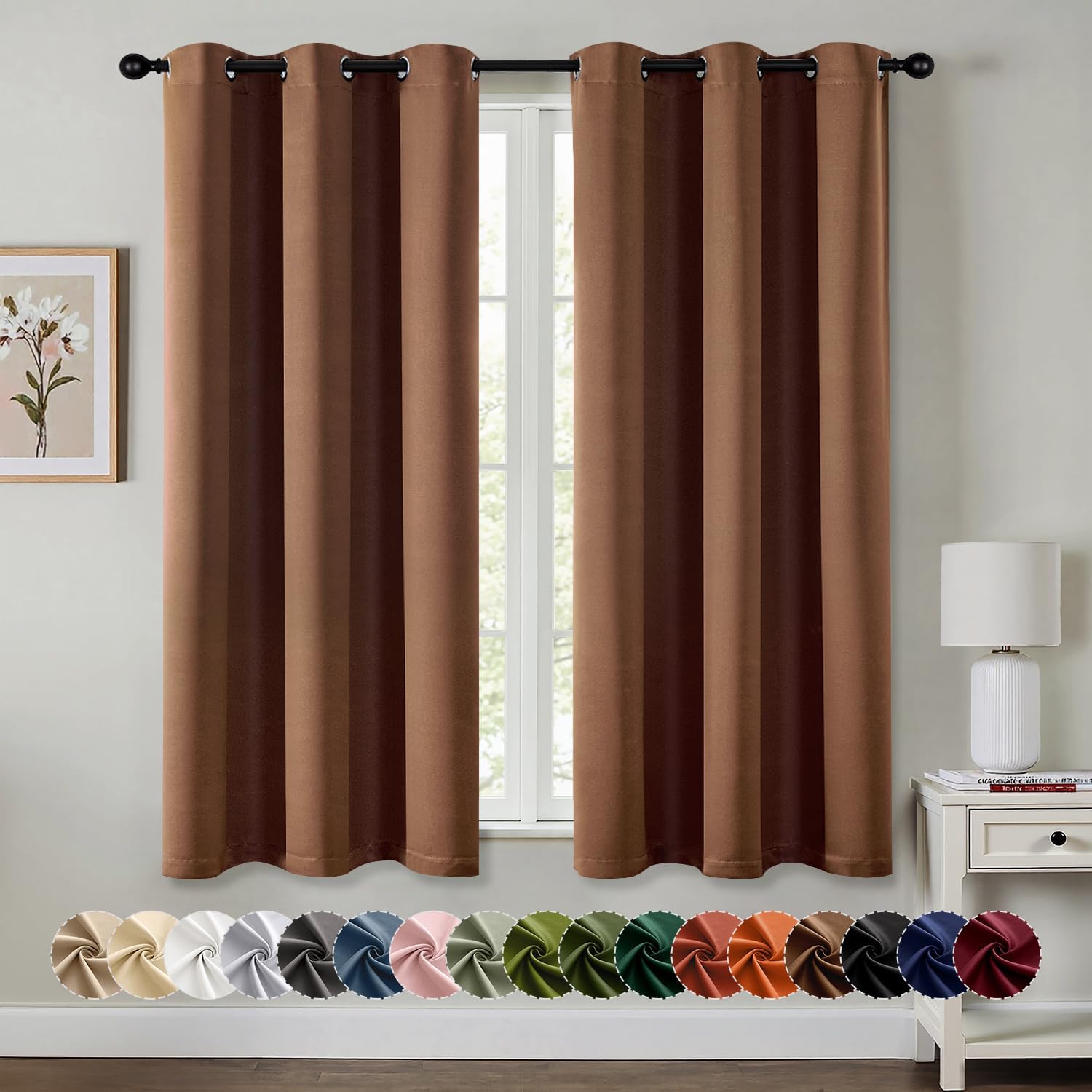 MIULEE Blackout Curtains - Thermal Insulated Room Darkening Drapes | 40 x 45 Inches, Mocha Brown, 2 Panels