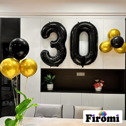 FIROMI 30-Inch Black Number Balloons - Jumbo Mylar Foil for 30th Birthday & Anniversary Celebrations