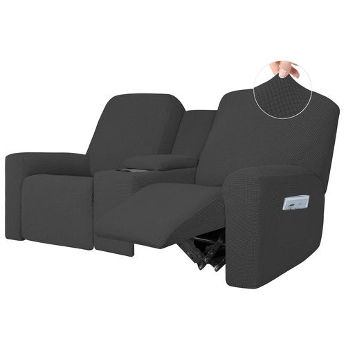 Easy-Going 1 Piece Stretch Reclining Loveseat with Middle Console Slipcover, 2 Seater Loveseat Recliner Cover with Holder and Storage, Recliner Couch Sofa Cover, Furniture Protector Dark Gray