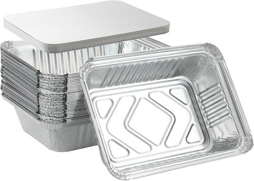 25-Pack Disposable Aluminum Foil Pans by [Brand Name] - Heavy-Duty Takeout Tins with Lids, 8.5x6.3”