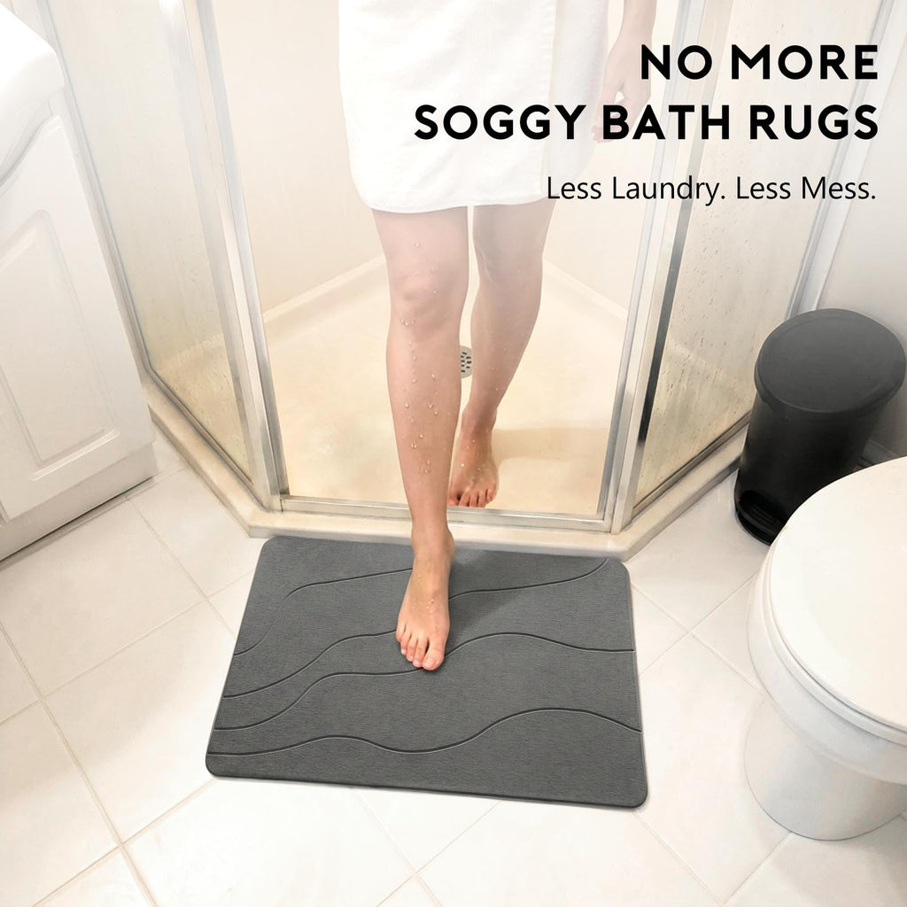 JANERIW Stone Bath Mat, Quick-Dry Diatomaceous Earth Shower Mat, Absorbent Bathroom Mat for Shower/Tub Exit, New Apartment Essential & Housewarming Gift, 23.5" x 15.5" Dark Gray Wave