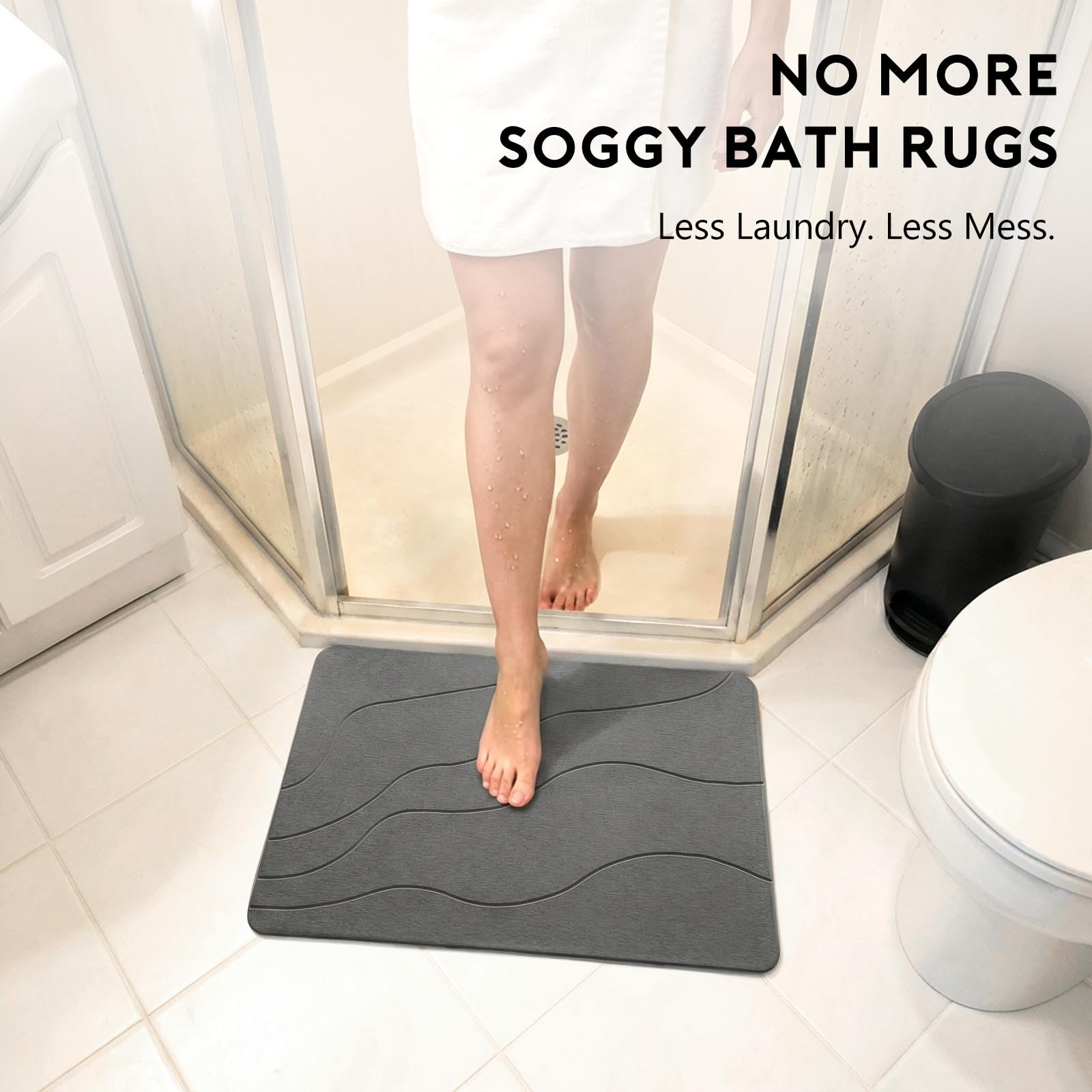 JANERIW Stone Bath Mat, Quick-Dry Diatomaceous Earth Shower Mat, Absorbent Bathroom Mat for Shower/Tub Exit, New Apartment Essential & Housewarming Gift, 23.5" x 15.5" Dark Gray Wave