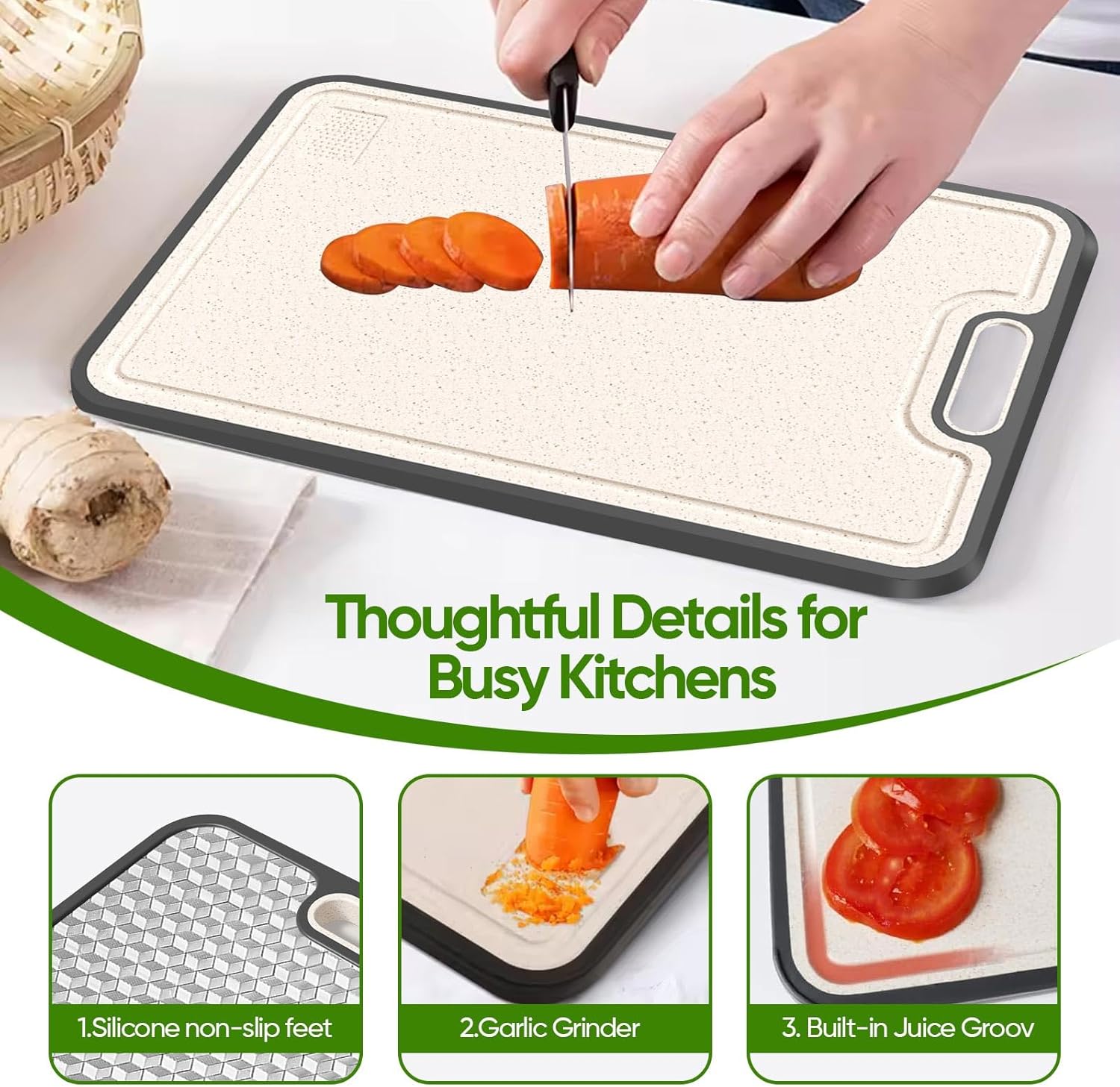 Titanium Cutting Board - Double-Sided Medical-Grade Design | Large Chopping Board with Juice Groove for Meat & Veggies