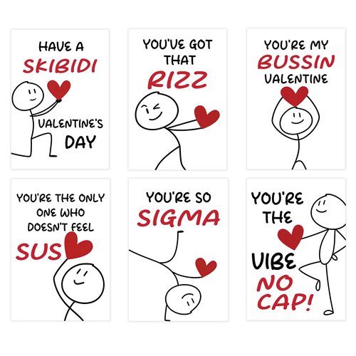 Gevinna 36 Pack Skibidi Valentine’s Day Cards for Kids, Funny Rizz Bussin Sigma Meme Cards, Cool Trendy Classroom Exchange Valentines for Boys and Girls, for School Parties, Kids Valentine Handouts