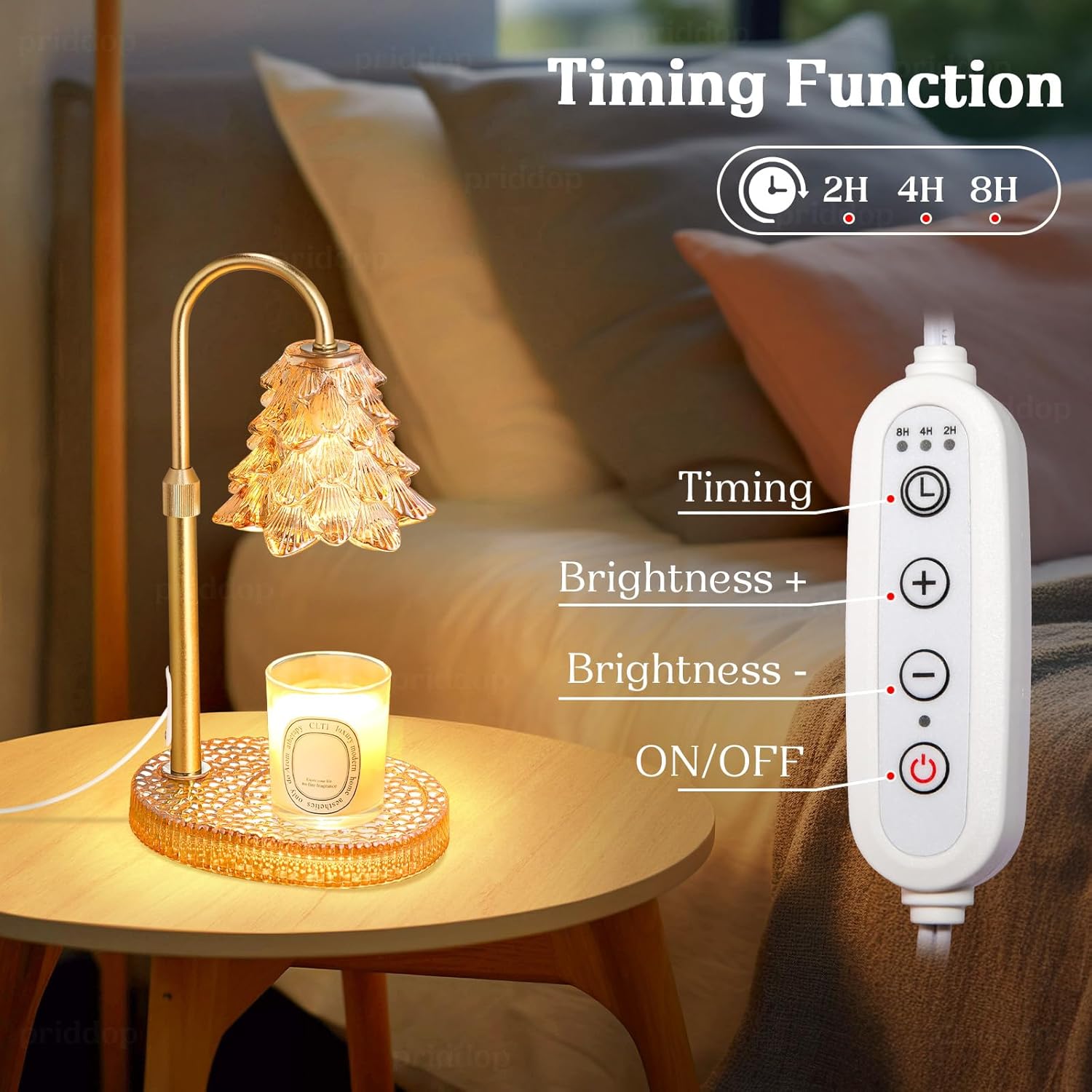 Priddop Candle Warmer Lamp - Dimmable Wax Melt Warmer with Adjustable Height & Timer | Amber Glass Base
