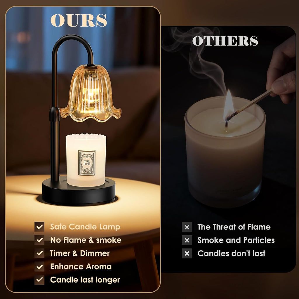 Skiennix Candle Warmer Lamp - Dimmable Wax Melt Warmer with Timer & 2 Bulbs | Modern Farmhouse Decor