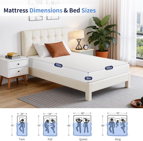 FDW 8-Inch Twin Gel Memory Foam Mattress - Medium Firm | CertiPUR-US Certified | Pressure Relief & Cooling Cover