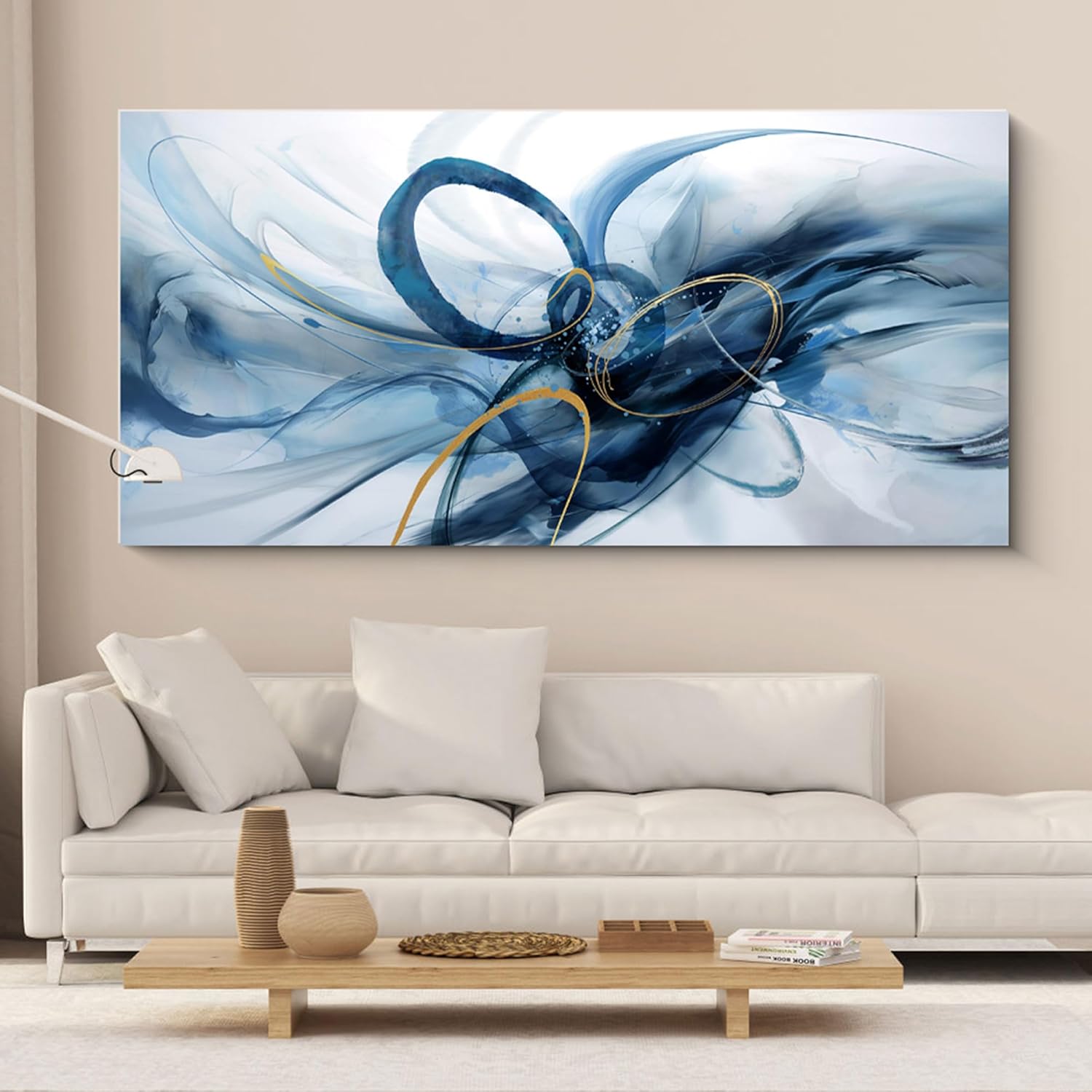 XLSJERST Extra Large Canvas Wall Art - Modern Abstract Blue & White Artwork for Home Decor