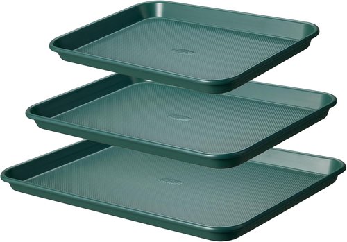 CAROTE 3-Piece Baking Pan Set - Durable Bakeware Set with 13", 15", & 17" Cookie Sheets in Deep Olive Green