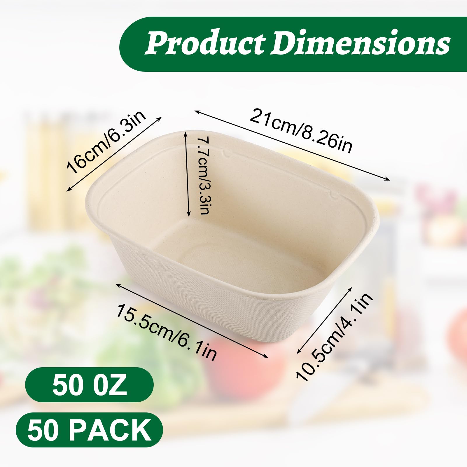 Enjamyo 50 Pack 50 OZ Large Paper Bowls with Lids,Heavy Duty Disposable Bowls Bulk,Compostable Paper Take Out Food Containers for Hot/Cold Use,Leakproof,Microwave Safe