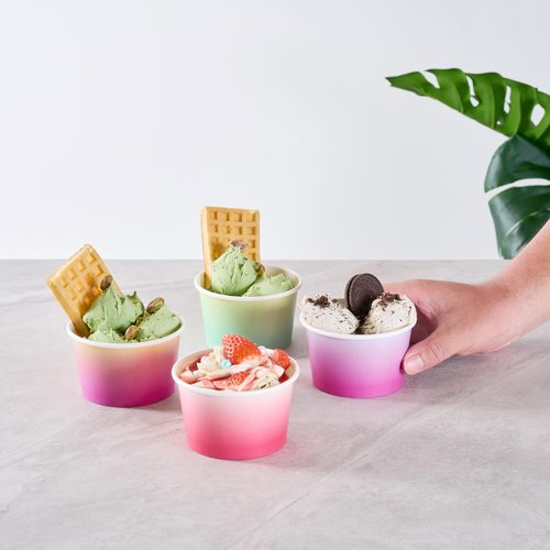 Restaurantware Paper Cups 200 Count 8 Ounce Square Disposable Ice Cream Containers, Leak-Resistant Paper Dessert To Go Cups, Hot And Cold Food, Durable Assorted Ombre Design