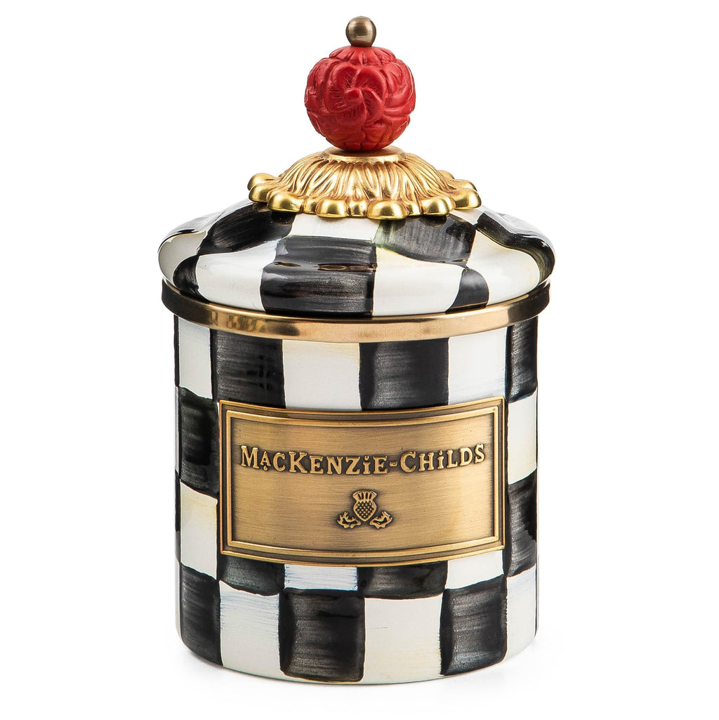 MACKENZIE-CHILDS Courtly Check Enamel Canister, Black-and-White Kitchen Storage Container with Lid, Mini