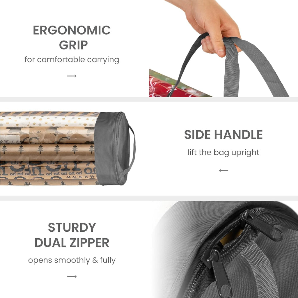 ZOBER Gift Wrap Storage Organizer - 40-Inch Round Wrapping Paper Holder | Durable PVC & 600D Oxford Fabric - Gray