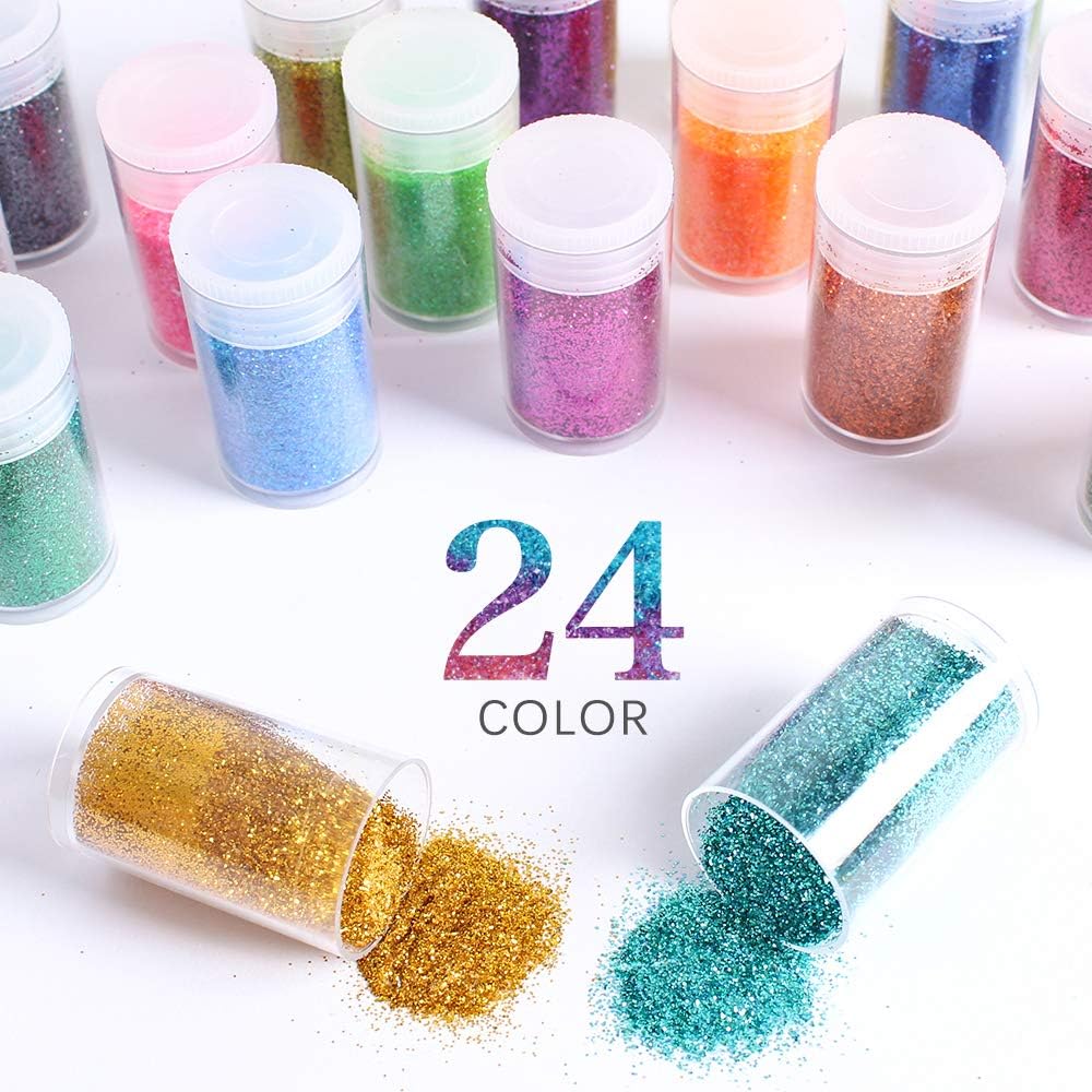 Skiennix Extra Fine Glitter Set - 24 Vibrant Colors for Nail Art, Makeup & Crafts | 8g Shaker