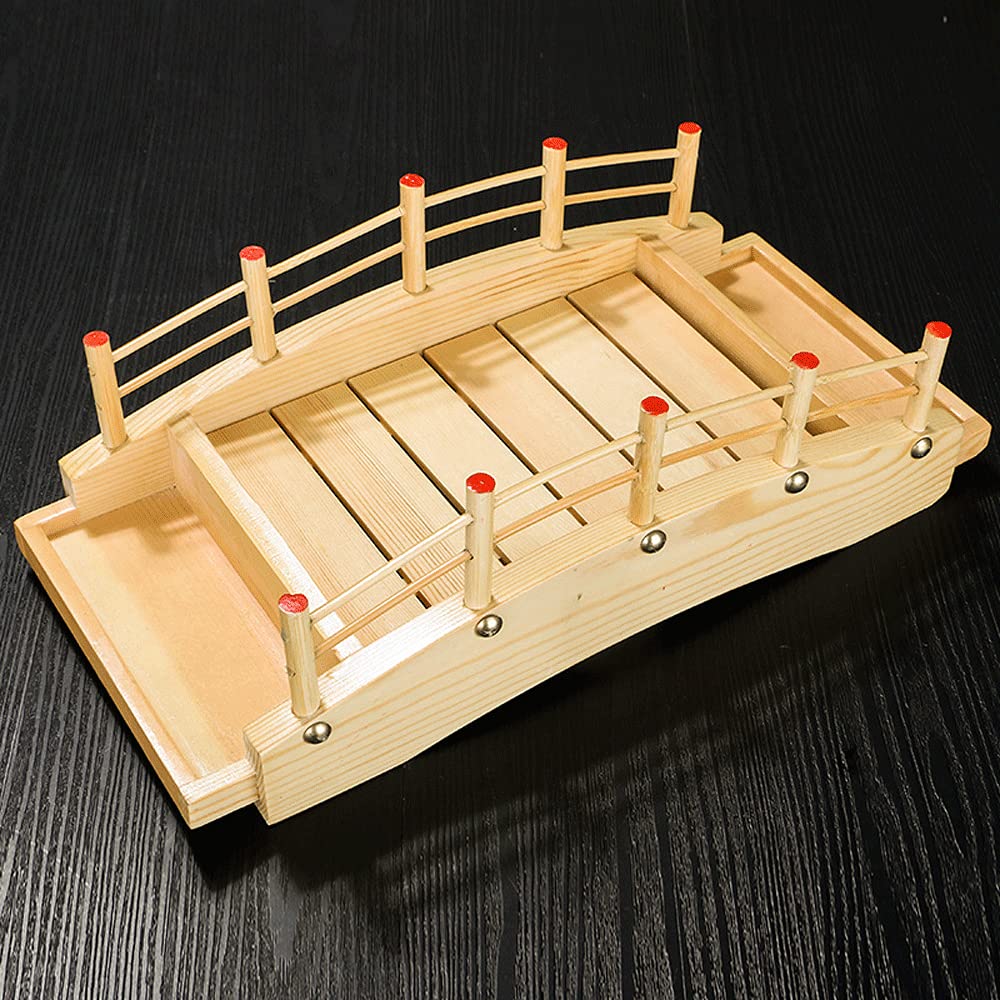 WINIAER Wooden Arch Bridge Sushi Boat Serving Tray, Sushi Bridge Serving Plate Food Platter for Restaurant or Home (53 x 24 x 13cm / 20.8 x 9.4 x 5.1inch)