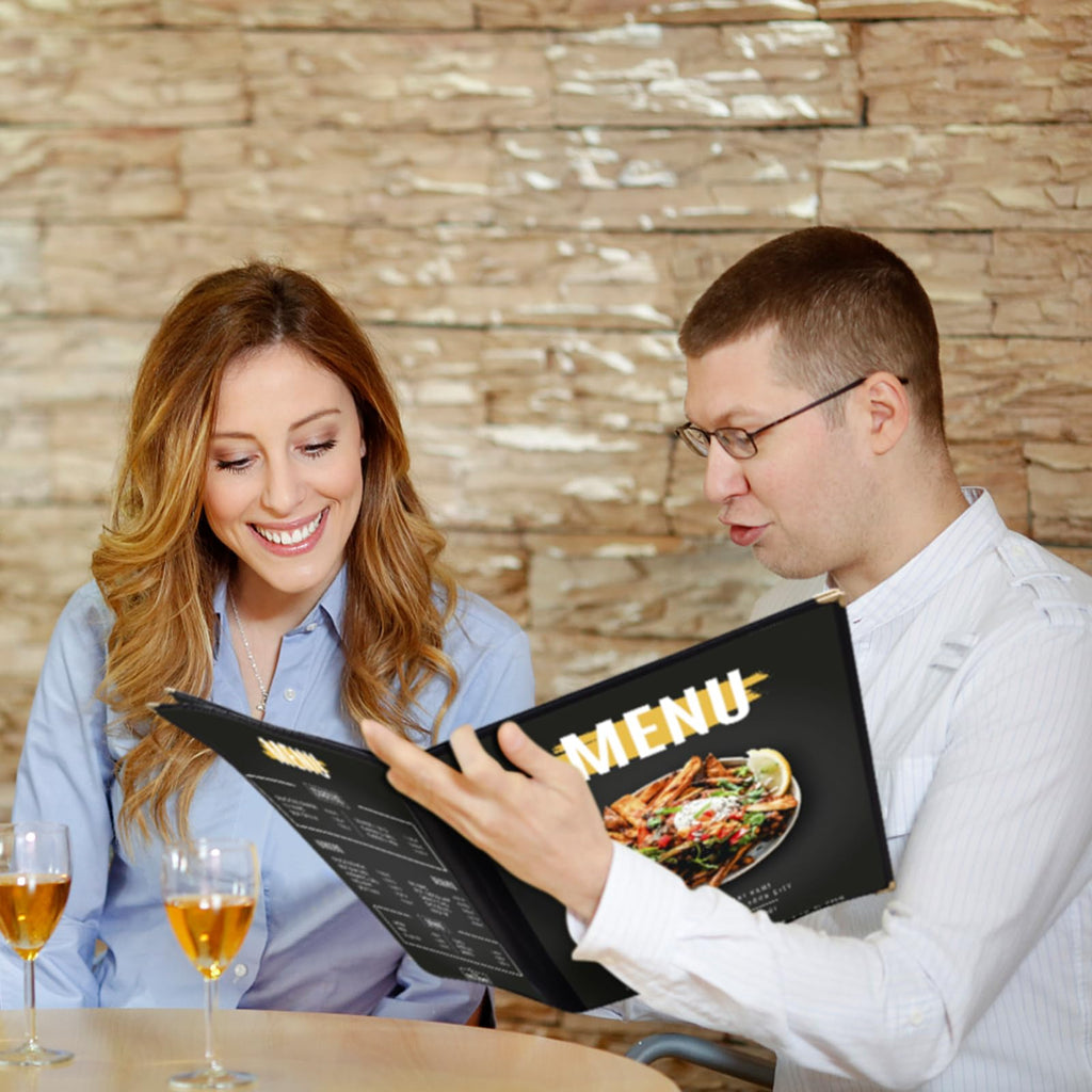 Restaurant Menu Covers Set 20 - Transparent Menu Covers 8.5" x 11" - 4 Page 8 View Menu Holder Black Folder for Bar Café